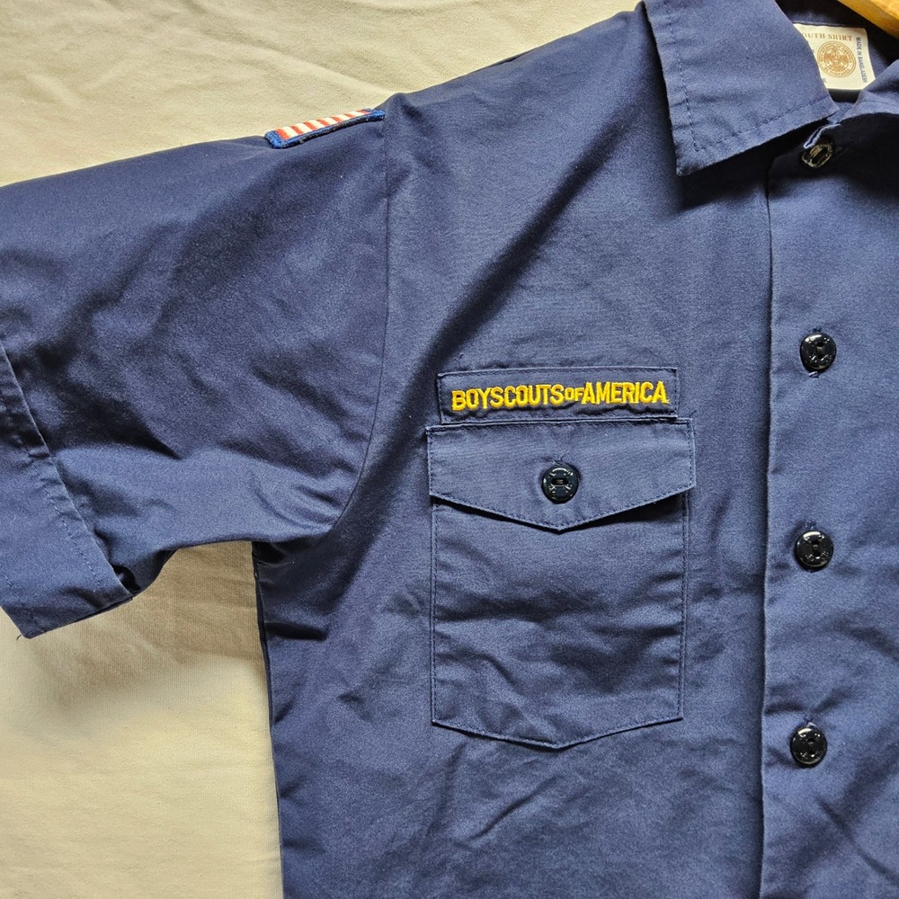Boy Scouts of America Uniform Shirt‎ Boys Youth Large Navy Blue Short Sleeve BSA